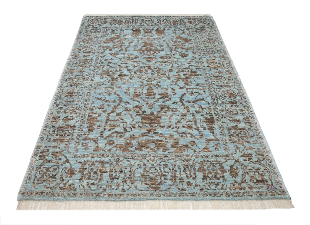 قالیچه پشم دستریس تبریز سلطان‌آباد آبی روشن