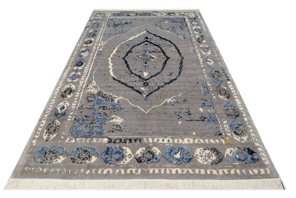 فرش دستباف کرک و ابریشم مدرن چند رنگ