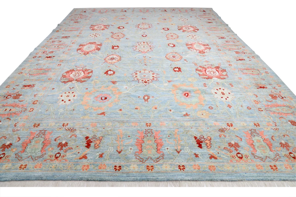 فرش دستباف تبریز طرح خرم آبی روشن