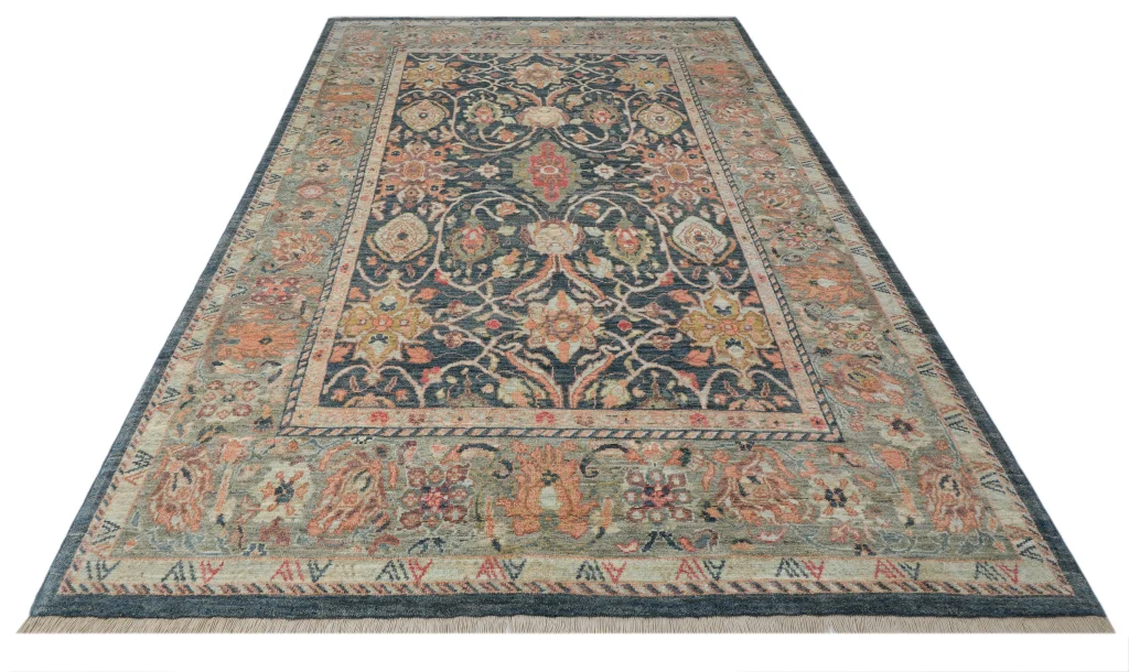 فرش دستباف تبریز 9 متری طرح هرمز سبز روشن