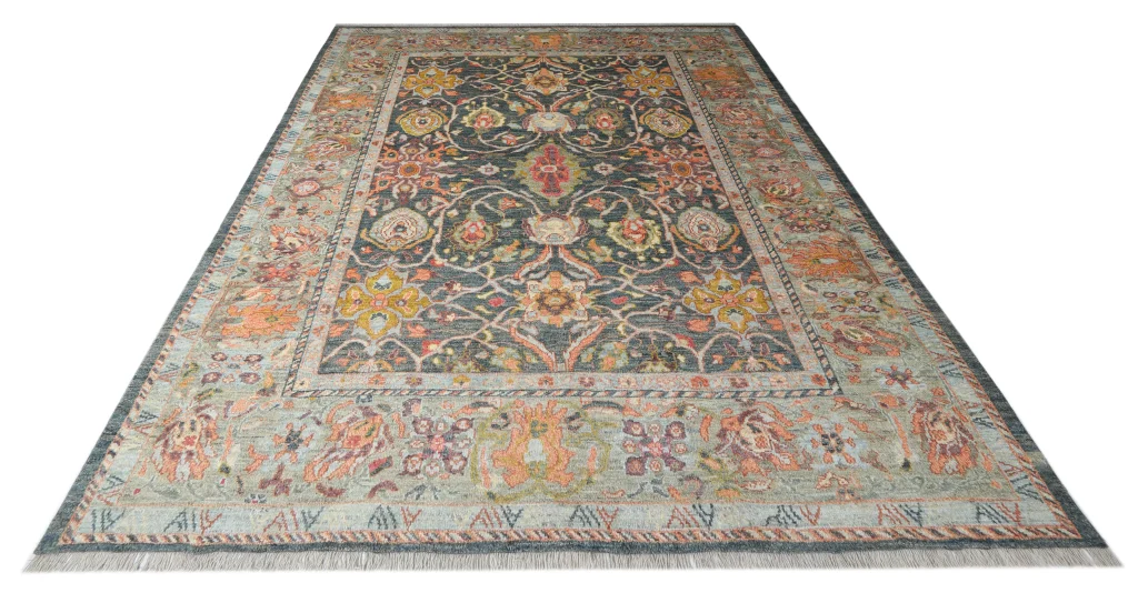 فرش دستباف ۶ متری تبریز طرح هرمز رنگ سبز روشن