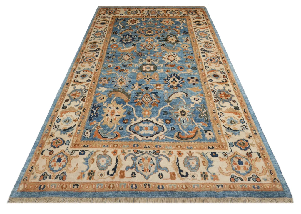 فرش دستباف ۶ متری تبریز رنگ آبی خاکی