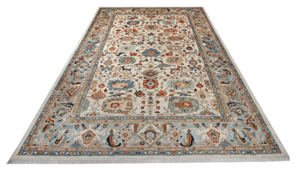 فرش دستبافت تبریز بزرگ پارچه طوسی آبی