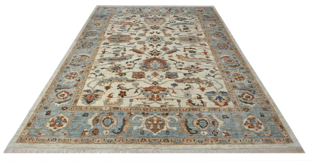 فرش دستباف ۹ متری تبریز رنگ خاکستری آبی