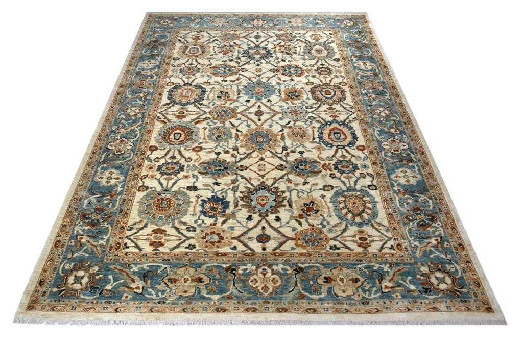 فرش دستباف بزرگ پارچه تبریز رنگ سبز-آبی