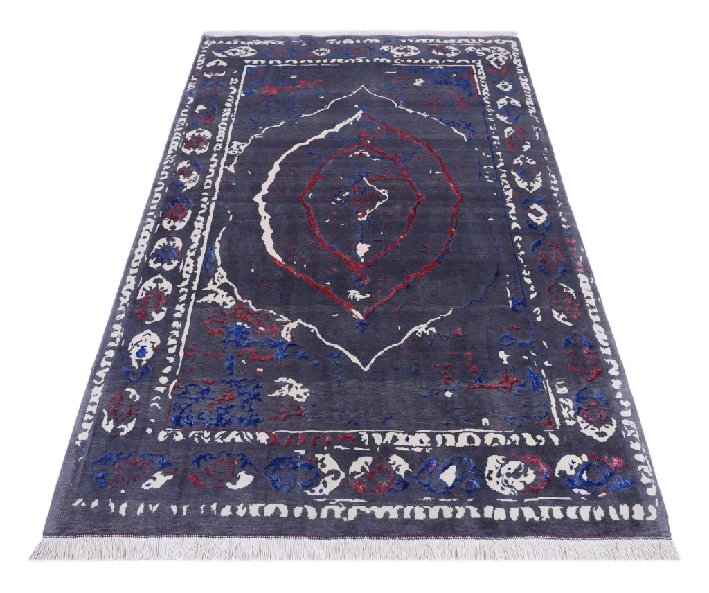 فرش دستباف کرک و ابریشم طرح 3 ترنج قالیچه