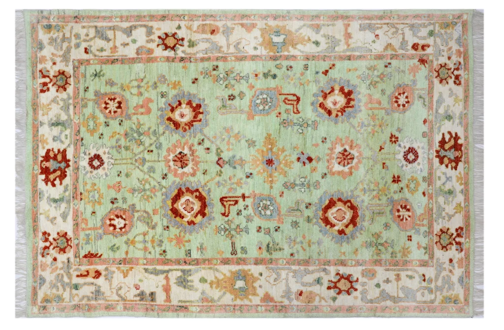 فرش دستباف سلطان‌آباد طرح پاشتری رنگ سبز روشن