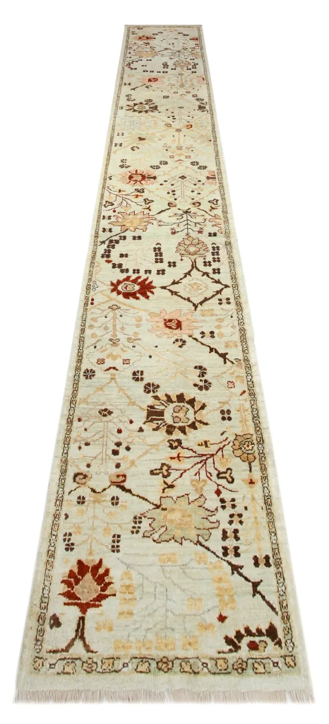 رانر دستبافت طرح شکوفه رنگ کرم