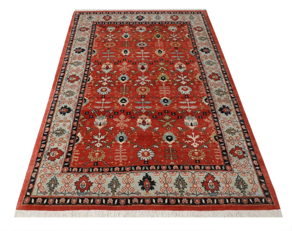 فرش دستبافت سلطان‌آباد طرح گل‌آذین قرمز