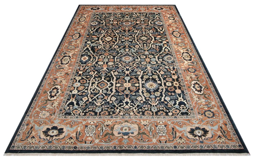 فرش دستباف سلطان آباد طرح بزرگ پارچه زمینه سرمه‌ای